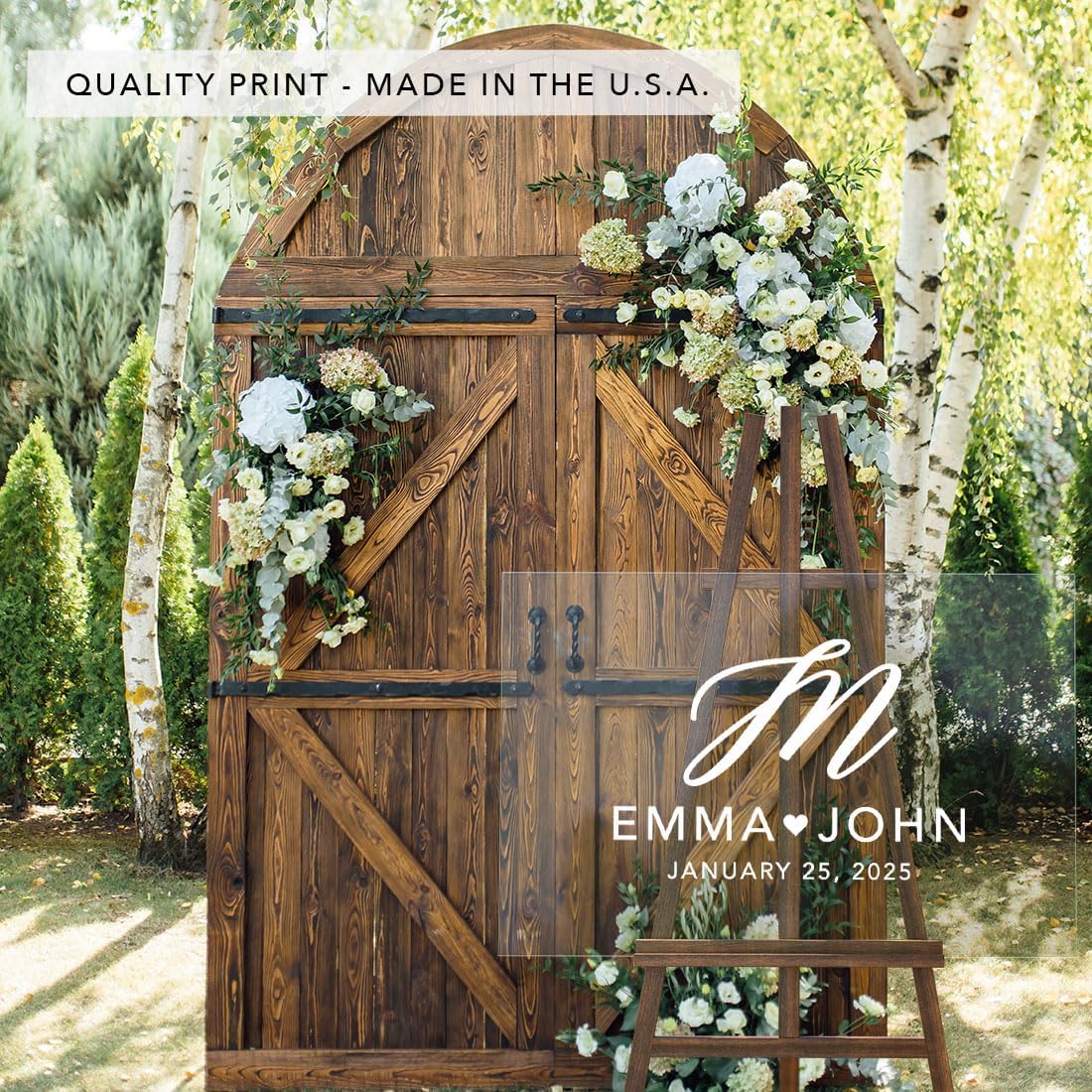 Andaz Press Custom Large Wedding Acrylic Sign, 16 x 24 Inches, Monogram Script, Personalized Sign, Welcome Sign For Modern Wedding Theme