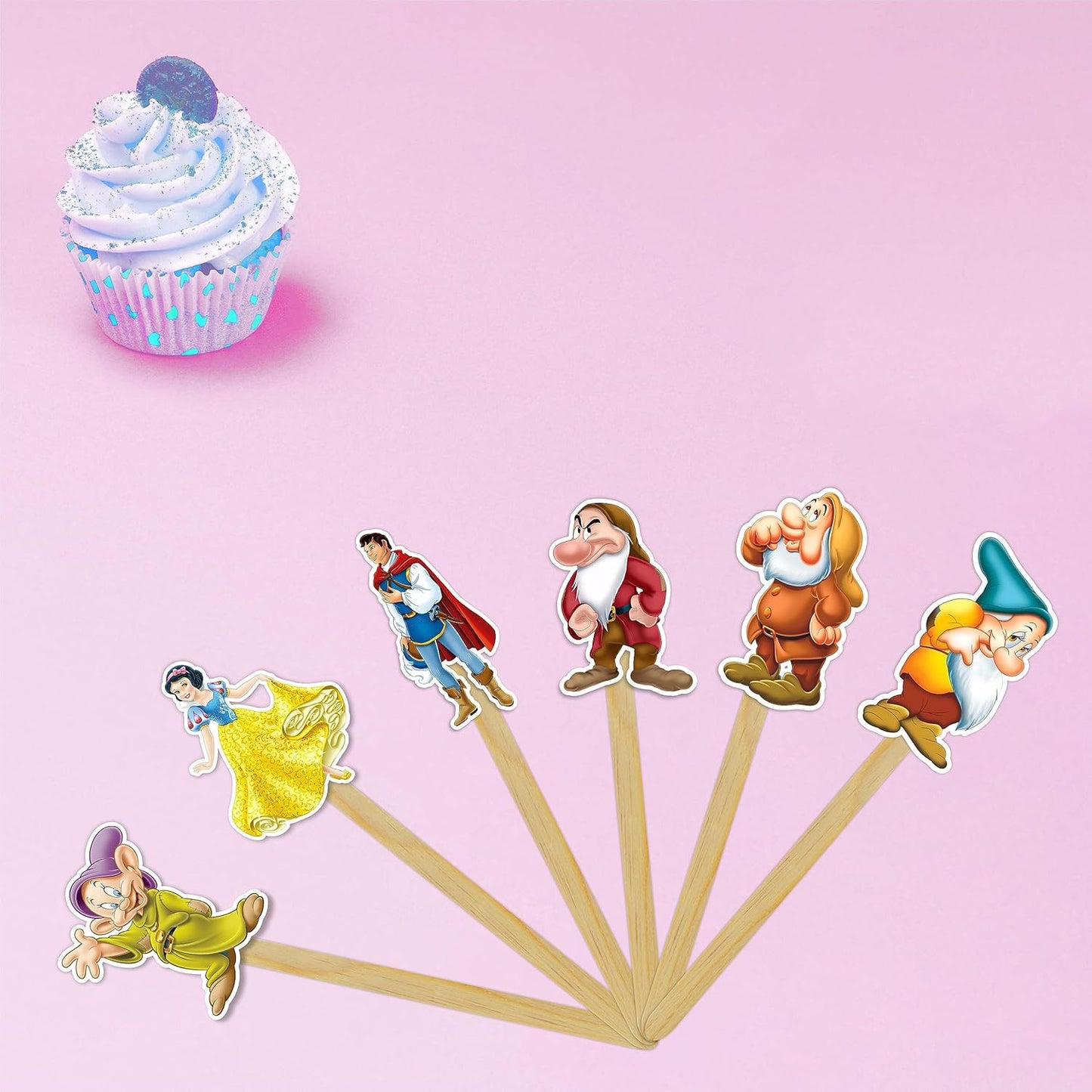 "Snw Whte and the Sevn Dwafs Cupcake Topper | Fairytale Party Decor | Enchanted Forest Theme | Classic Story Celebration | Magical Cake & Cupcake Decorations"