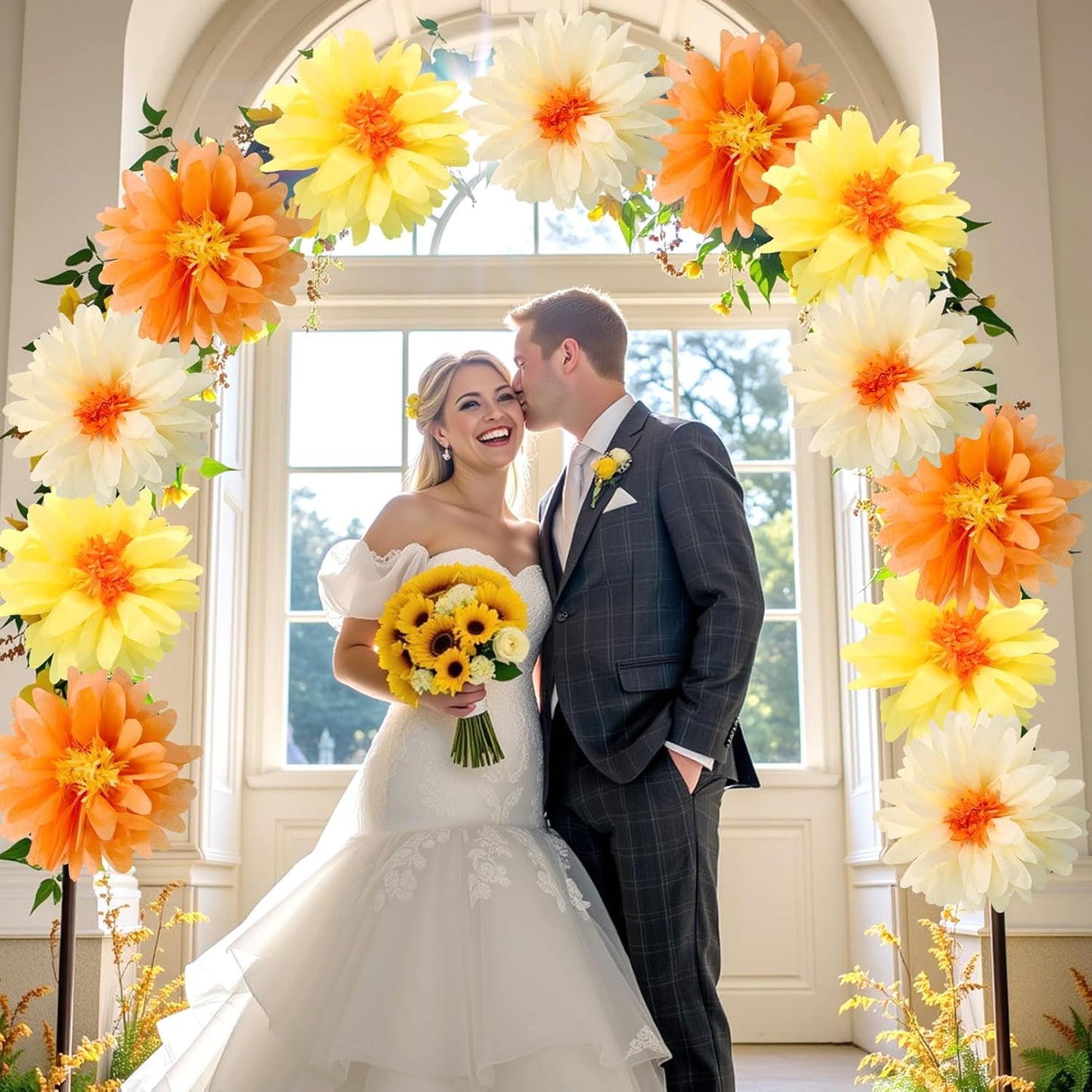 12 Pcs Daisy Tissue Paper Pom Poms Fall Party Decorations Orange Yellow Tissue Flowers Paper Flowers Decorations for Wall Groovy Backdrop Garden Hippie Wedding Thanksgiving Autumn Decor