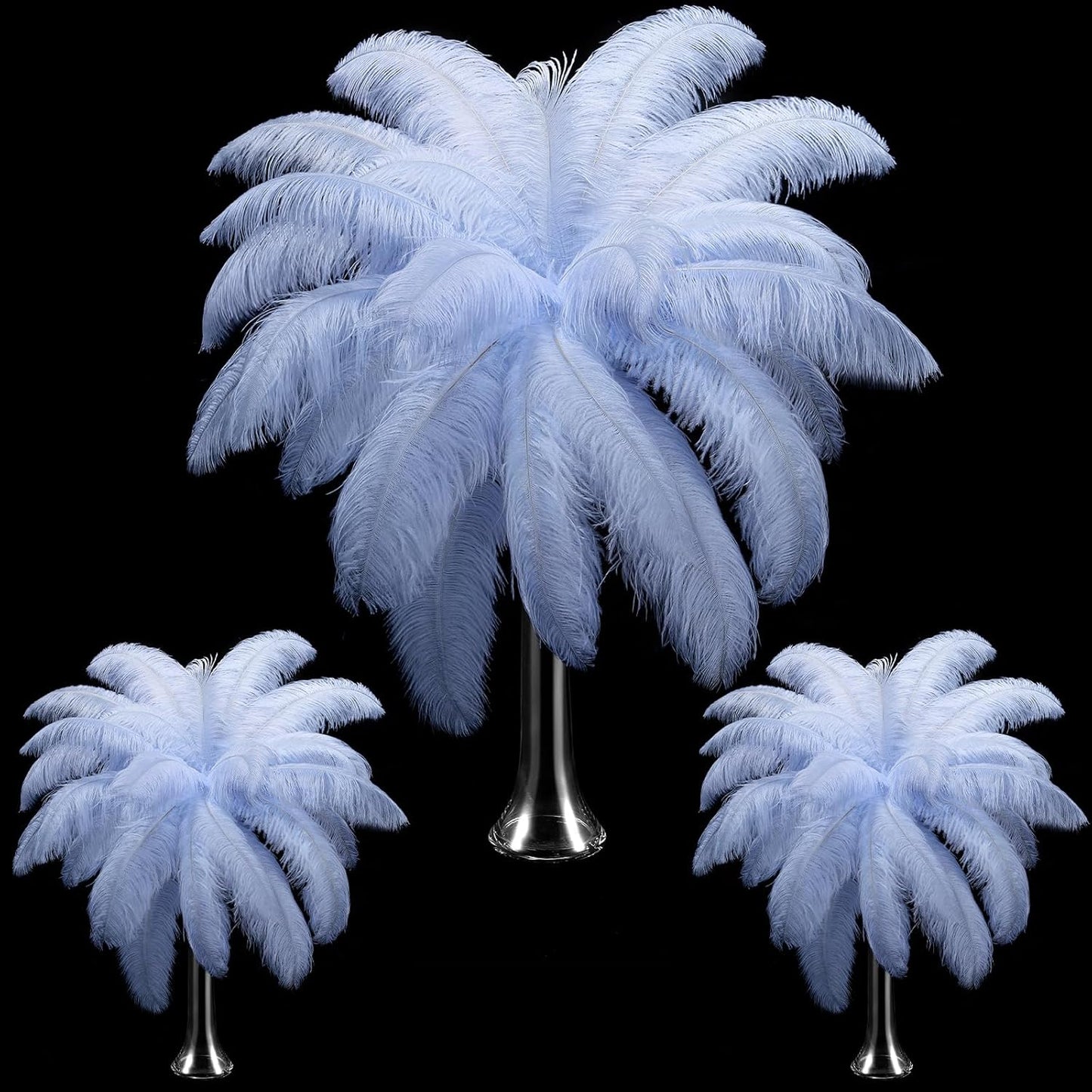 Maitys 90 Pcs Large Natural Ostrich Feathers Bulk 14-16 Inch (35-40cm) 12-14 Inch (30-35cm) 10-12 Inch (25-30cm) Ostrich Feathers Plumes for Centerpieces Wedding(Light Blue)