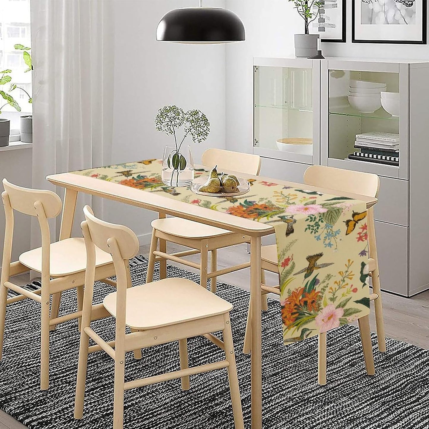 Brown Bird Floral Table Runner Spring Flower Kitchen Table Decoration Suitable for Family Dinner Decoration 13x108 Inch