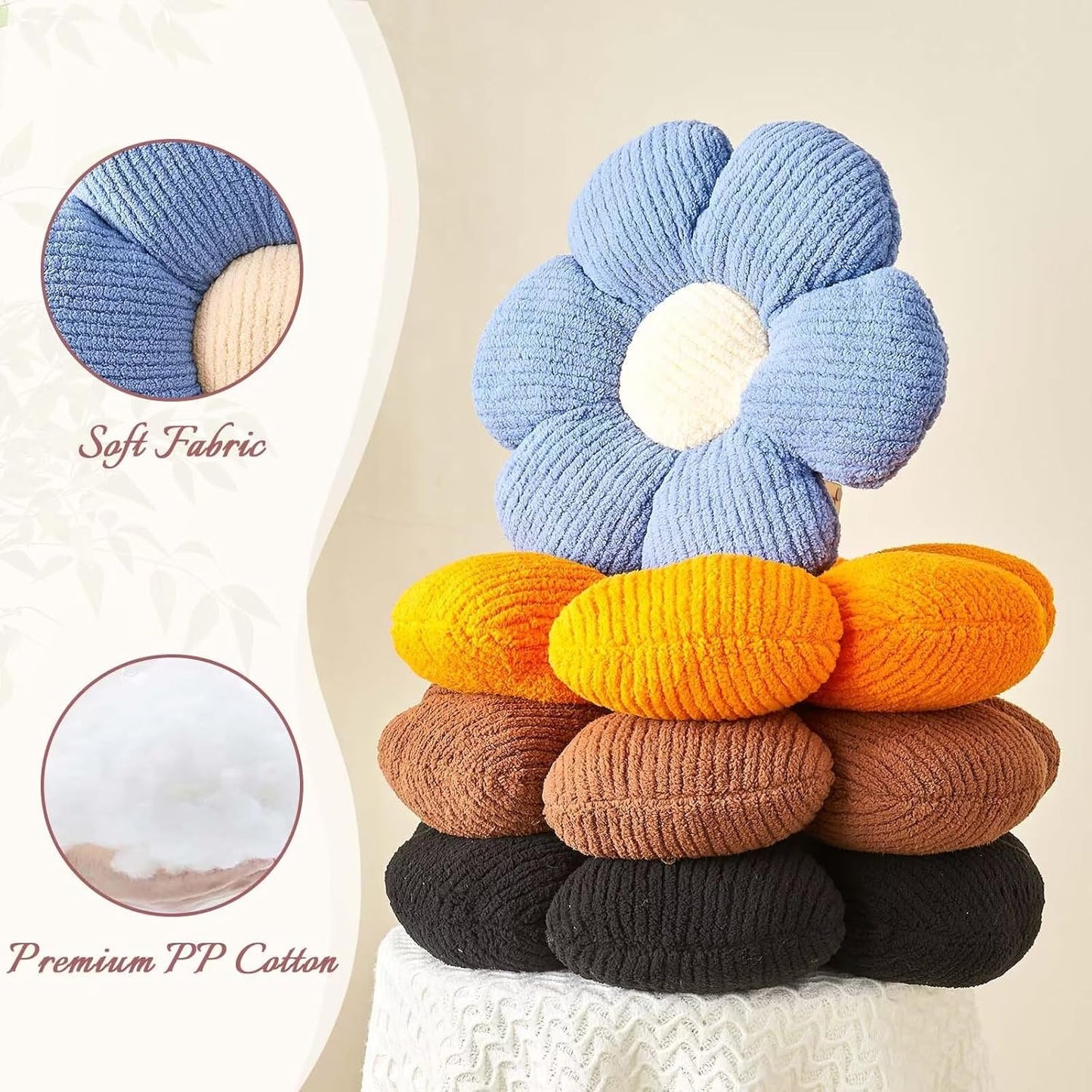 Flower Throw Pillow, Soft Black 17.7" Shaped Floor Pillow for Home Decor, Cute Aesthetic Plush Decorative Pillows for Bed, Sofa, Couch