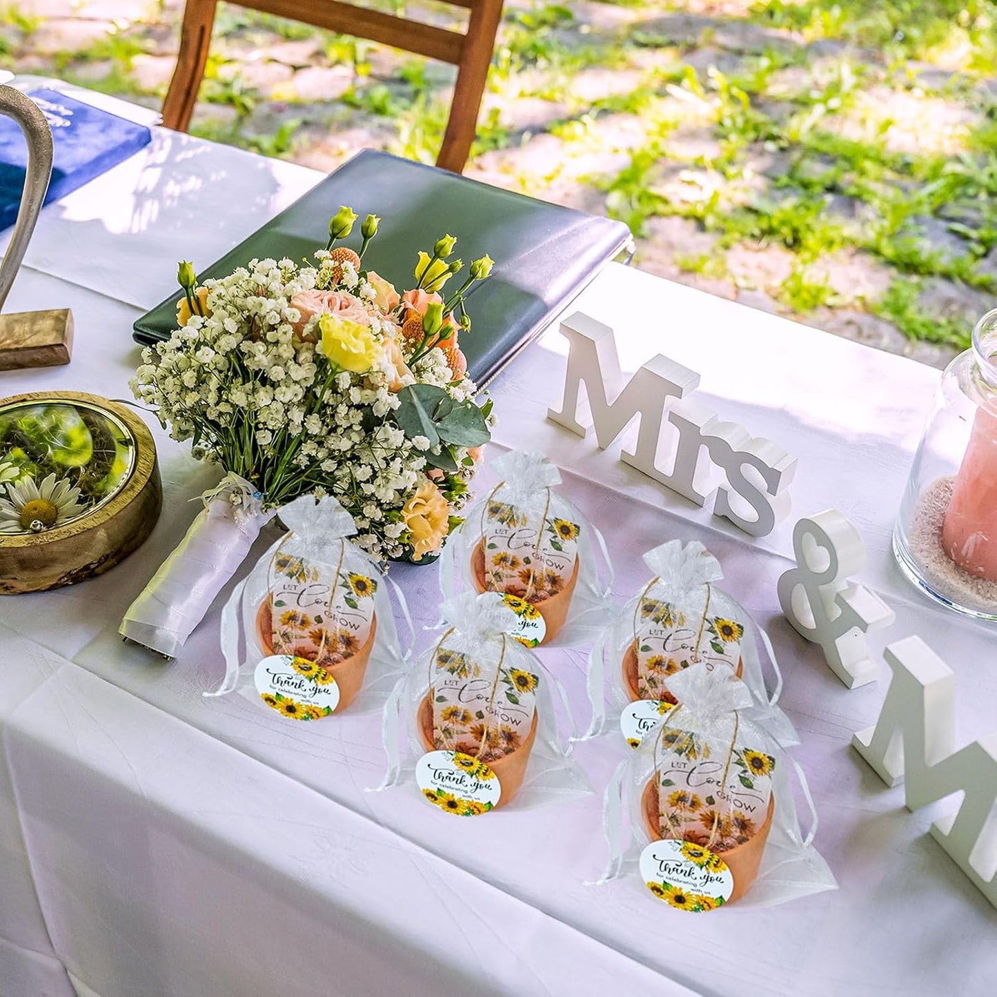Cinrobiye 50 Sets Let Love Grow Wedding Favors for Guests Seed Packet Bags (Seed Not Include) with Tags & Labels Flowerpot for Bridal Shower Party Favors Bulk Wedding Souvenirs for Guests (Sunflower)