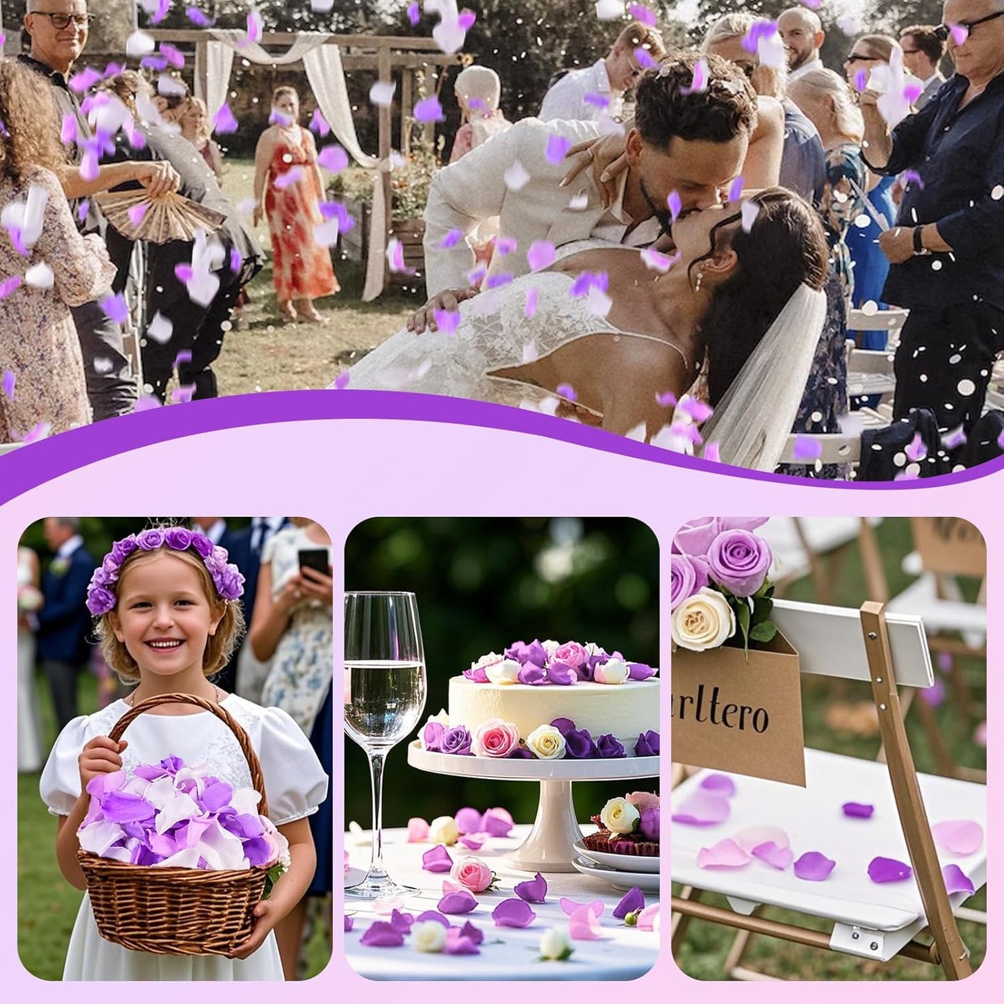180 PCS Real Purple White Rose Petals for Wedding Flower Girl to Throw, 1.75oz Mixed Fresh Dried Rose Petal for Proposal Centerpieces Valentine's Day Romantic Night Decor