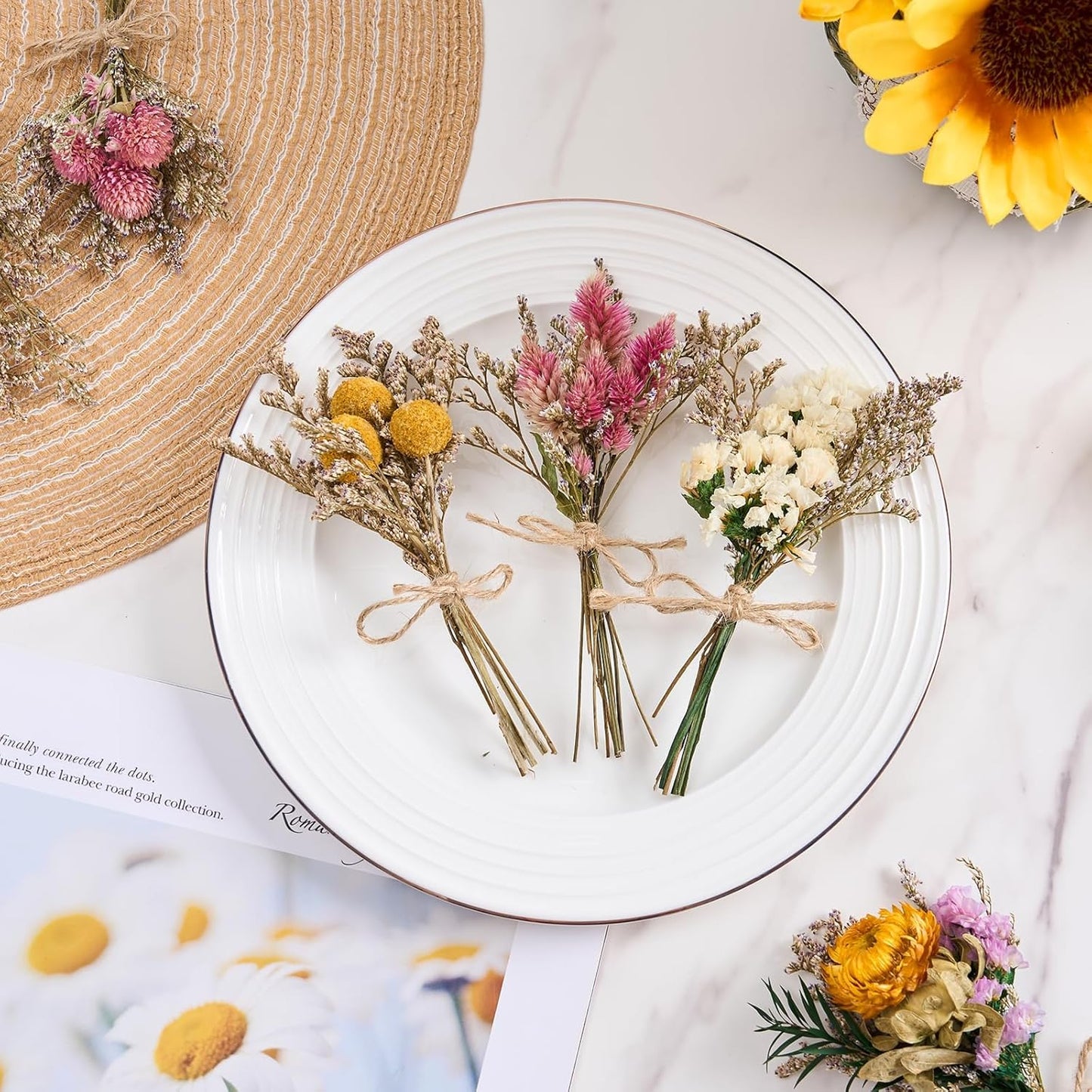 12/24 PCS Charming Dried Flowers Bouquet for Vase Various Dried Wildflowers with Stems Mini Handmade Wildflowers Natural Real Flowers Bulk Flowers Craft (Various Series, 24 PCS)