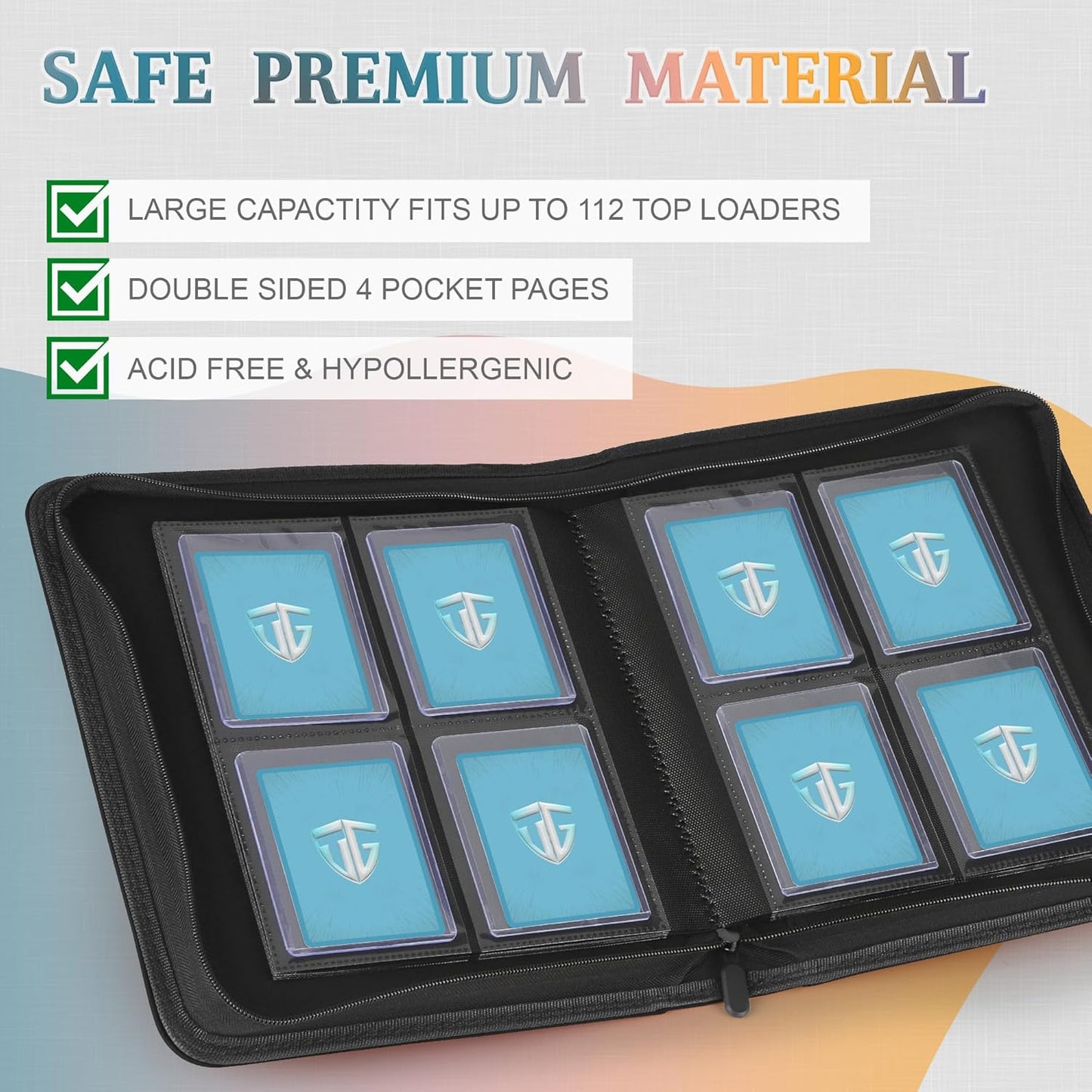 Toploader Binder,Holds 112 Toploaders, 4 Pocket Top Loader Binders for 3" x 4" Rigid Card Holders for Trading Cards or Sports Cards Binder (Gray)