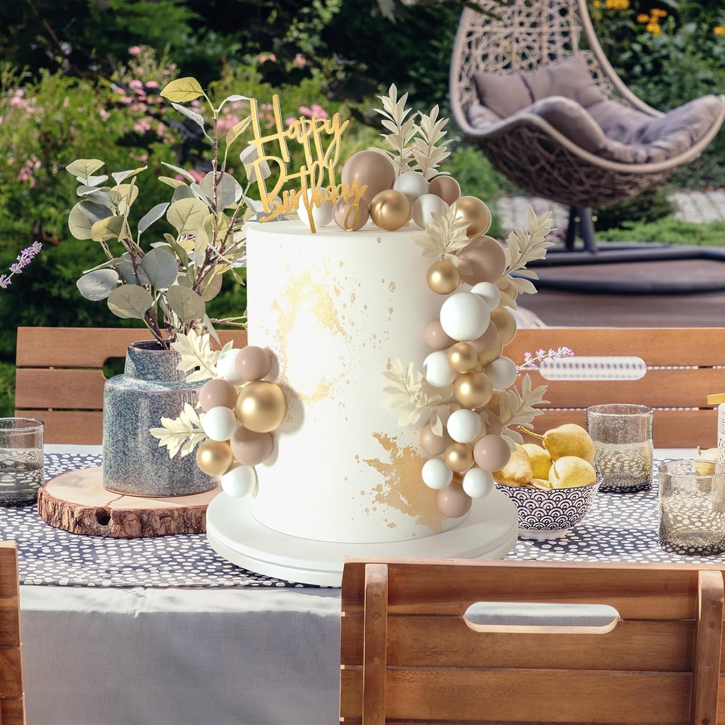 MIAHART Ball Cake Toppers Boho Grass Cake Topper Ball Cake Insert Decoration for Birthday Wedding Baby Shower Party Decorations Boho Themed Party Supplies (khaki，gold，white)