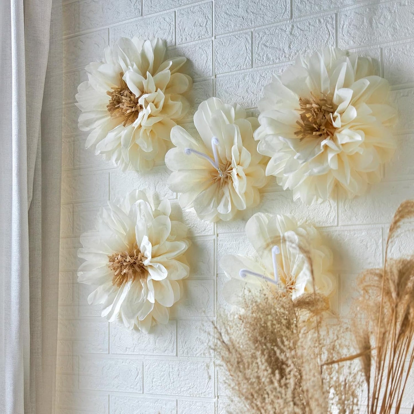 12PCS White Daisy Tissue Paper Pom Poms, Butterfly Birthday Decorations, Butterfly Wedding Wall Decor, Tissue Paper Flower Decoration for Wall Wedding Baby Shower Decor