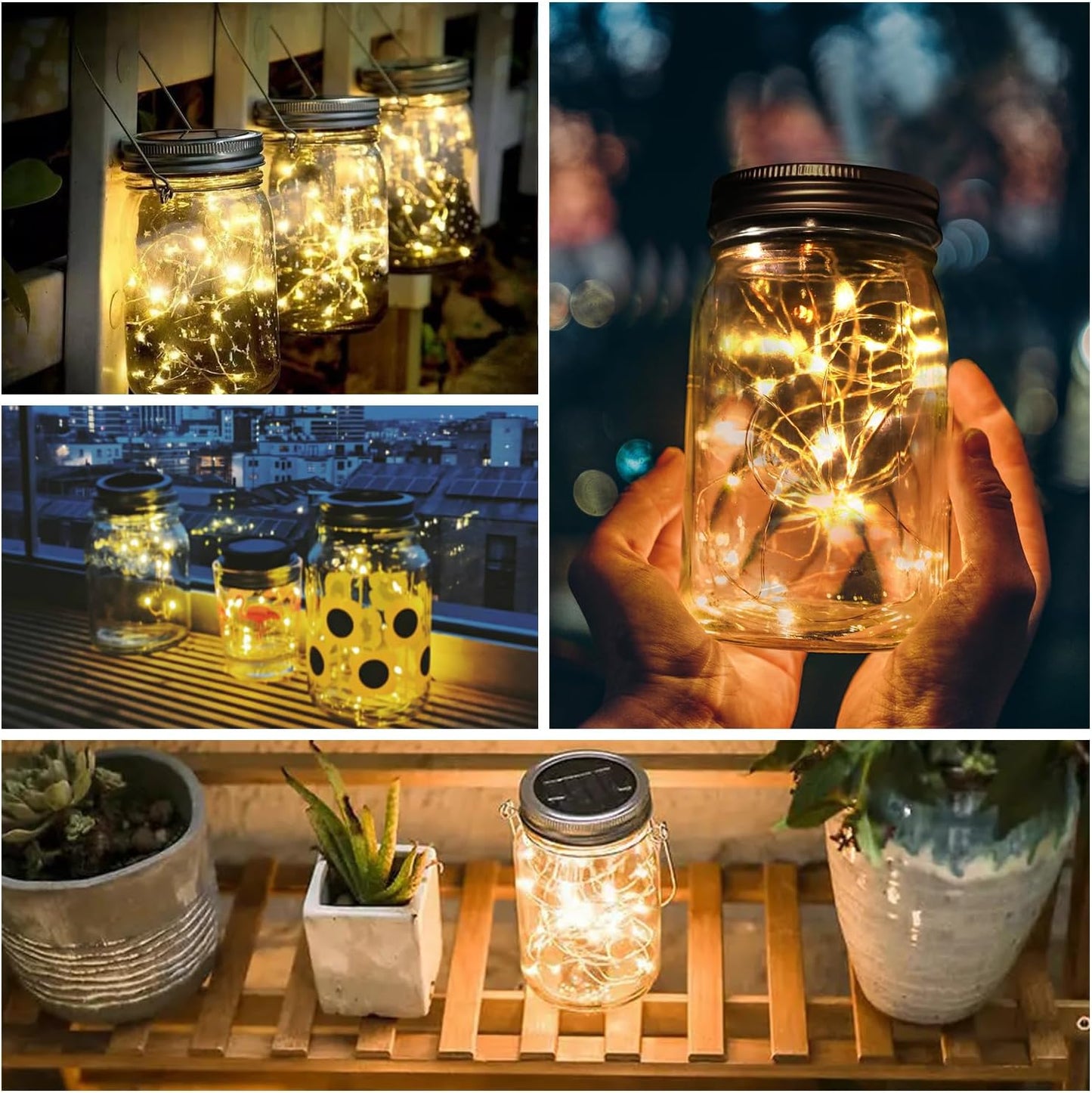 Urvoix Solar Mason Jar Lights - 6 Pack 30 Led Waterproof Jar Lids String Lights with 6 Handle, Perfect for Outdoor Garden Backyard Decorations
