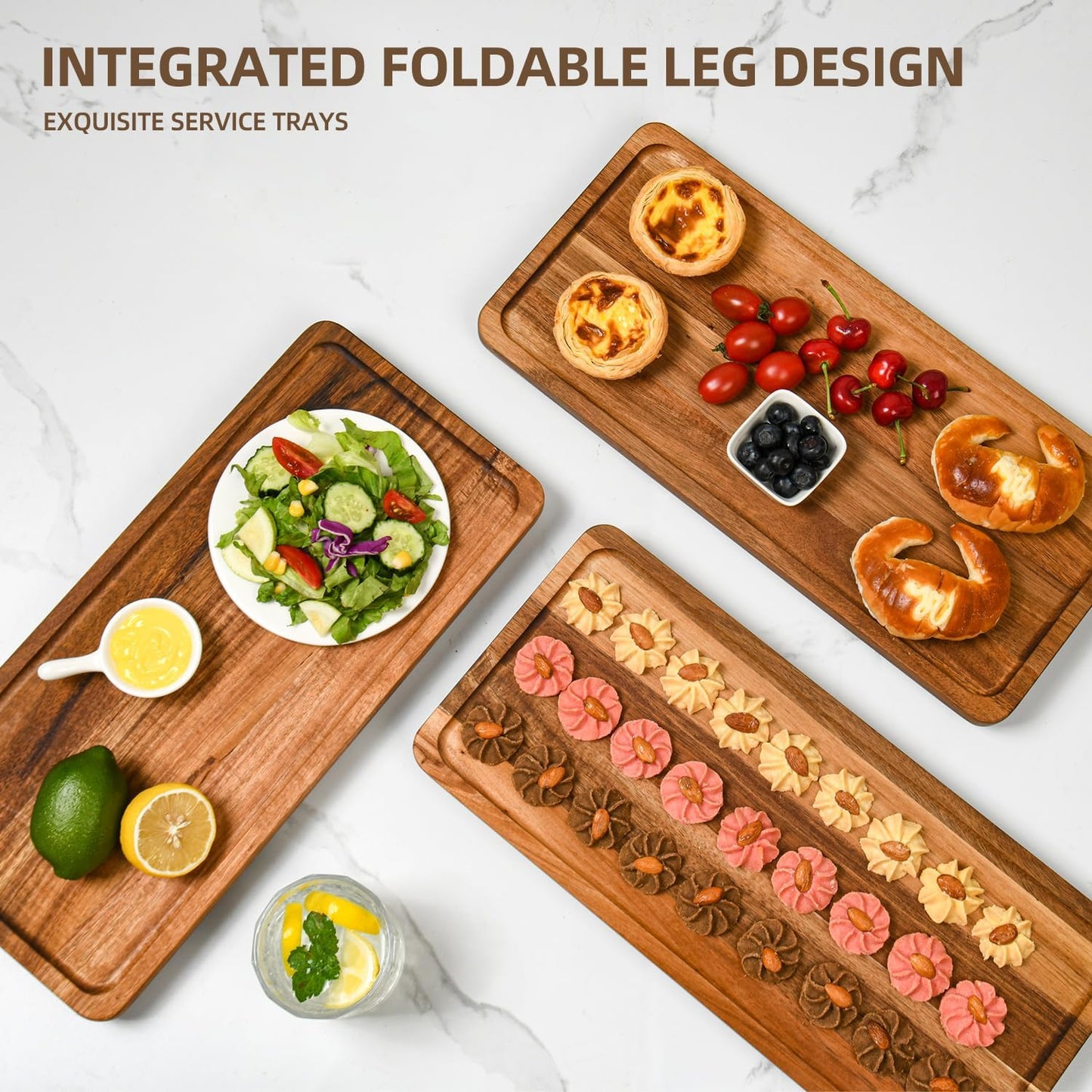 GEHE 3 Tier Serving Stand, Acacia Wood Dessert Table Display Cupcake Stand, Rustic Foldable 3-Tiered Serving Trays & Platters, Large Charcuterie Board for Birthday Wedding Bridal Shower Tea Party