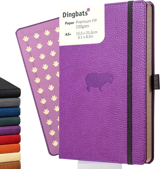 Dingbats* Wildlife Dotted Journal Notebook A5 - Vegan Leather Hard Cover, Ideal for Work, Travel - Pocket, Elastic