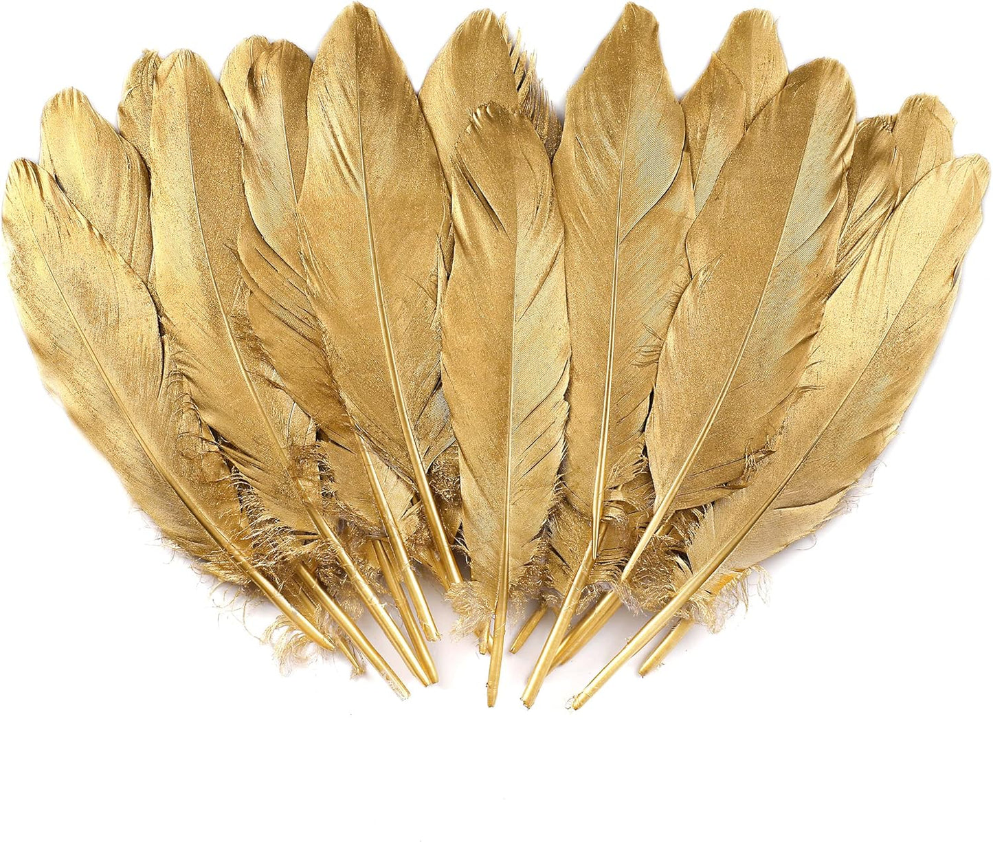 Larryhot Gold Goose Feathers for Crafts - 6-8 inch 60 pcs Natural Feathers for Wedding Party Decorations,DIY Crafts and Clothing Accessories (Gold)