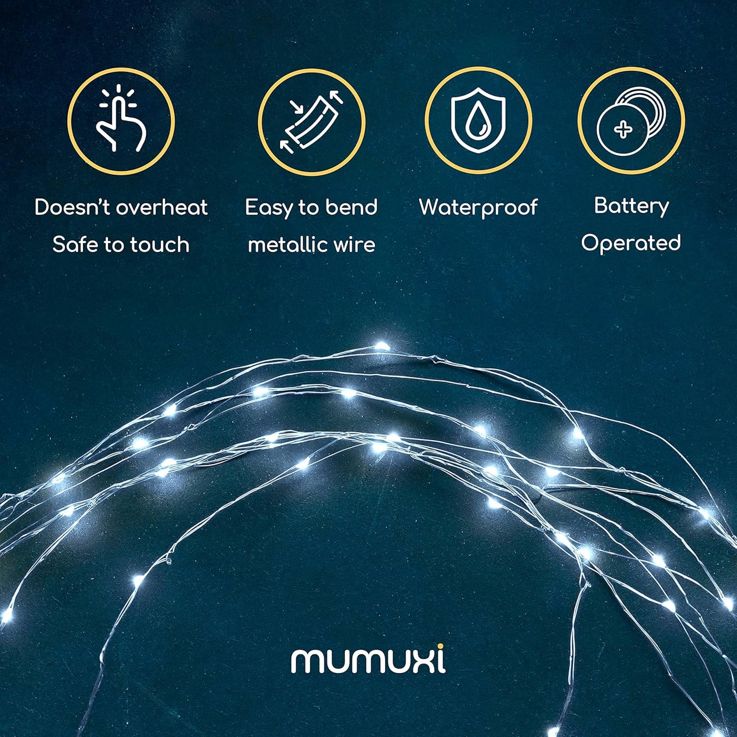 MUMUXI 20 Pack 3.3ft Fairy Lights Battery Operated String Lights, Mini White LED Powered, Waterproof, Silver Wire Firefly Mason Jar for Home, Party, Wedding Decorations, Cool White