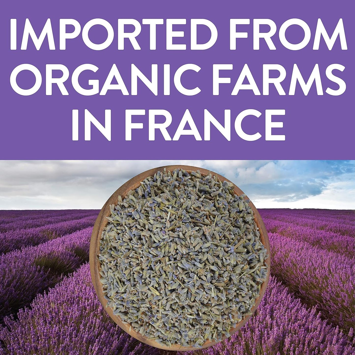 FGO Organic Dried Lavender Flowers, Extra Grade Dried Buds, Imported From France for Culinary or Sachet Bags, 4oz, Packaging May Vary (Pack of 1)