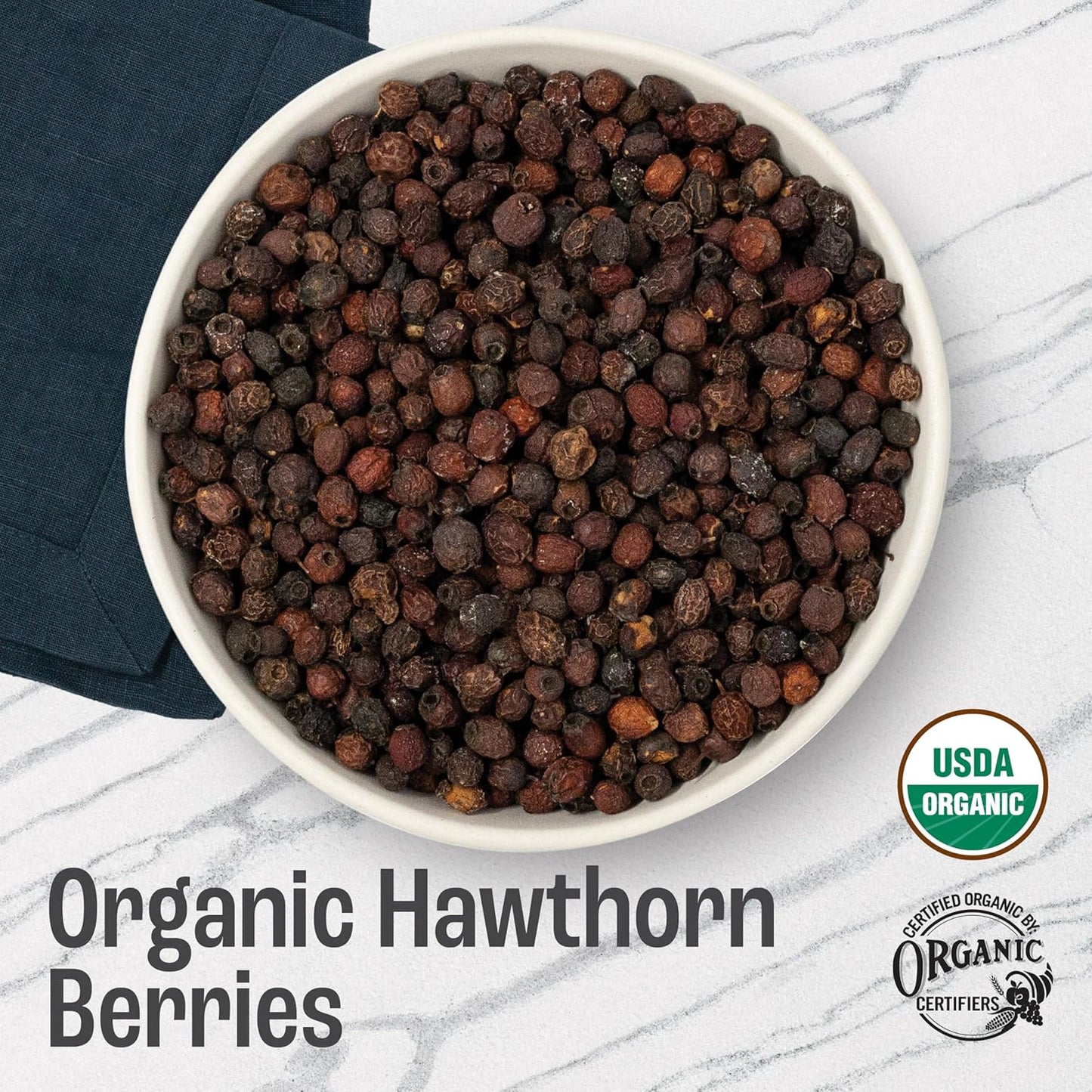 J Mac Botanicals, Organic Dried Hawthorn Berries Whole (16 oz) Hawthorn berry from Eastern Europe, certified Organic hawthorn berry tea, Hawthorne berries bulk resealable bag, Dried Hawthorn berries