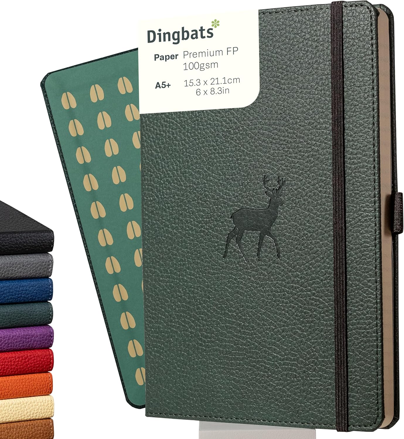 Dingbats* Wildlife Lined Writing Journal Notebook A5 - Vegan Leather Hardcover - Ideal for Work, Travel - Pocket, Elastic Closure, & Bookmark