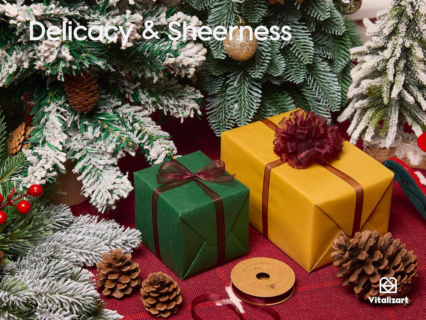 Vitalizart 3/8" x 30Yd Organza Ribbon Christmas Red Sheer Ribbons Set 10 Yd x 3 Rolls Handmade Eco-Friendly for Gift Wrapping Christmas Tree Crafts Bows Wedding Invitations Wreaths Wrap