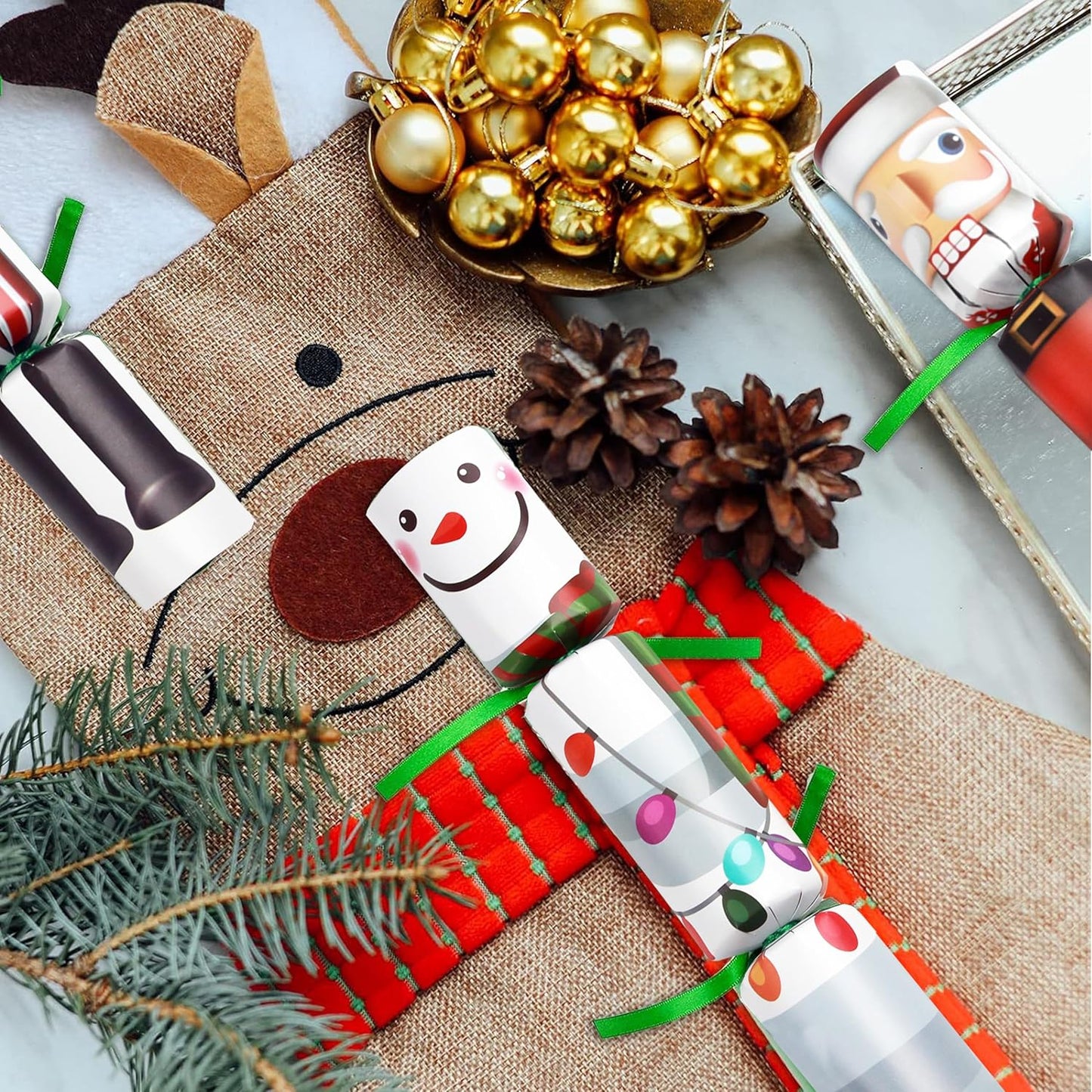 12 Pack Christmas No-snap Party Table Favors, Christmas Themed Holiday Supplies with Party Hat, Joke & Little Gift Inside for Kids Adults Xmas Gift