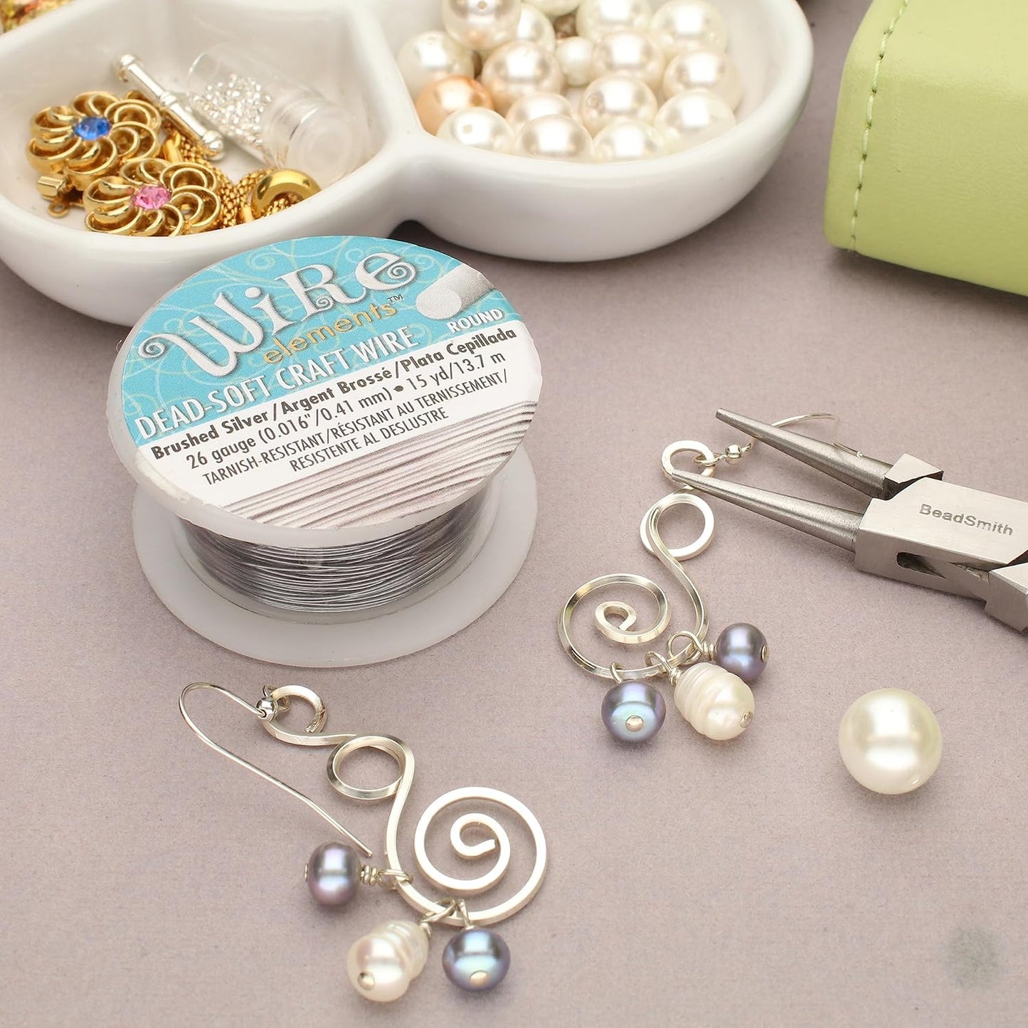 The Beadsmith Wire Elements Craft Wire – Tarnish Resistant, Soft Temper, Round, Brush Silver Color – 0.41mm, 26 Gauge, 15 Yard Spool – Jewelry Making, Wire Wrapping, Floral, & Other DIY Crafts