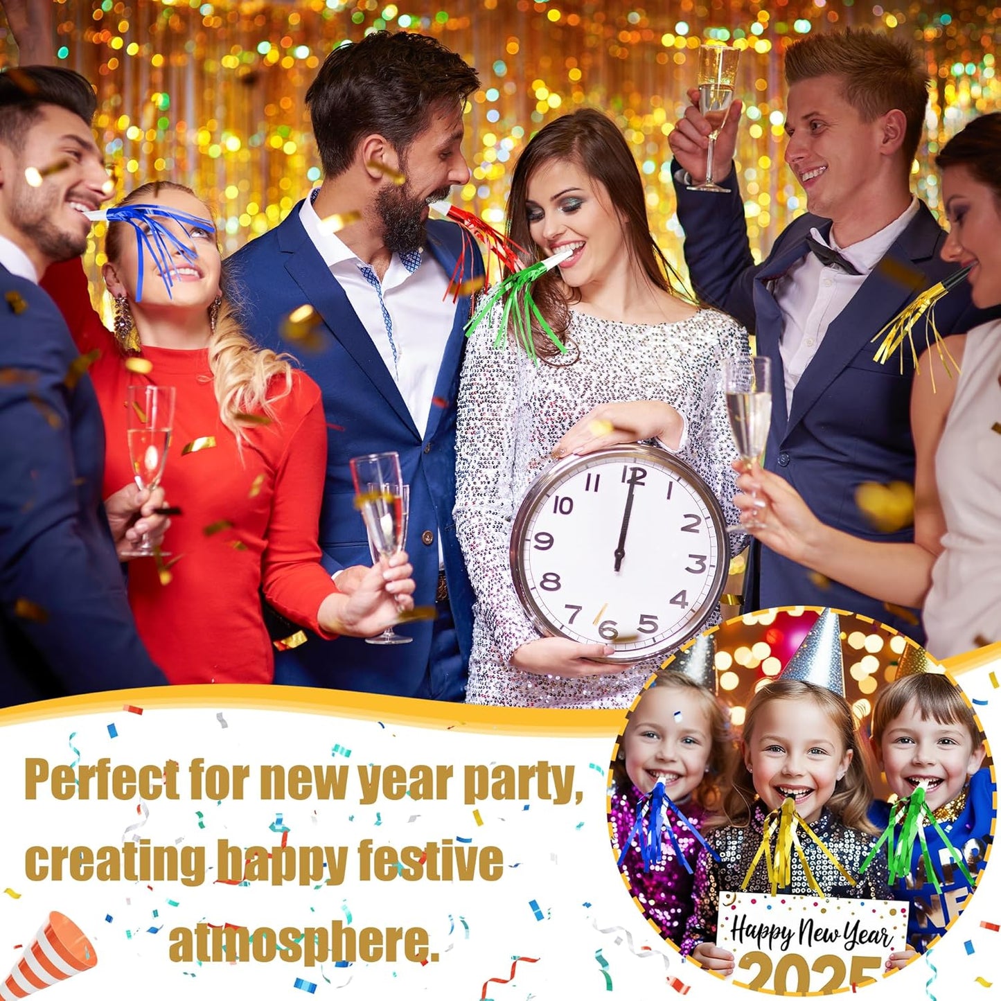 12 Pcs Glitter Noise Makers Metallic Fringed Party Blower for Adults Birthday Graduation New Years Party Favors Supplies (Blue)