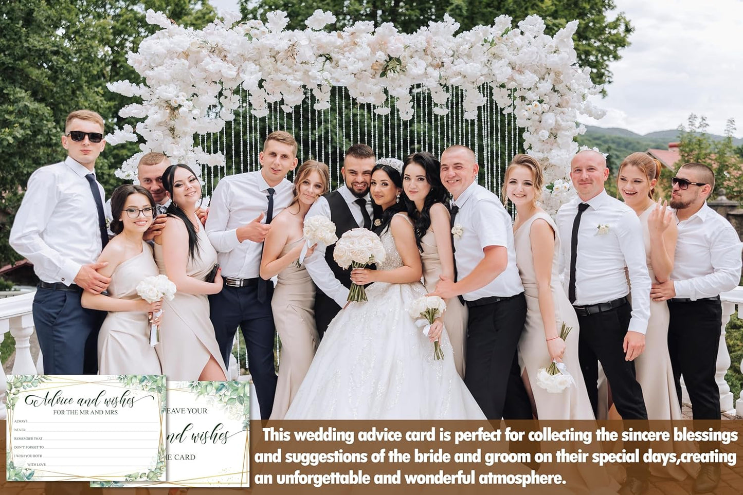 Advice And Wishes Cards For the Mr & Mrs, Gold Foil Greenery Wedding Advice Card For Bride Groom Newlyweds, 25 Wishes Cards for Wedding Bridal Shower Engagement Party, 01