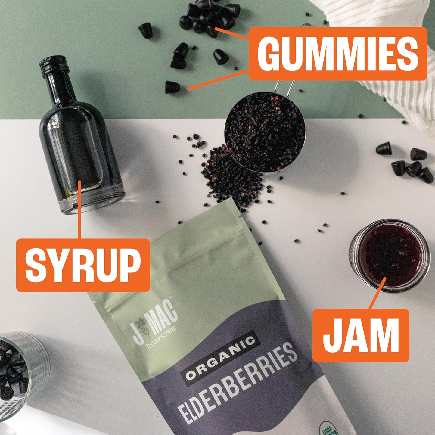 J MAC BOTANICALS Certified USDA - 100% Organic Dried Elderberries - 2lb Bulk - Non-Irradiated, Non-GMO, Whole Black Elderberry Immune Support - Raw Vegan Sambucus 2 Pack