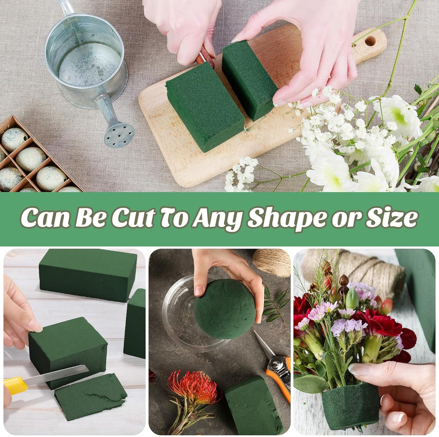 Aneco 12 Pieces Floral Foam Blocks with 3 Rolls Floral Tape 5.5''L x 3.1''W x 1.8''H Green Square Flower Foams Flower Arrangements Supplies for Dry & Wet Flower Wedding Home Decor and DIY Crafts