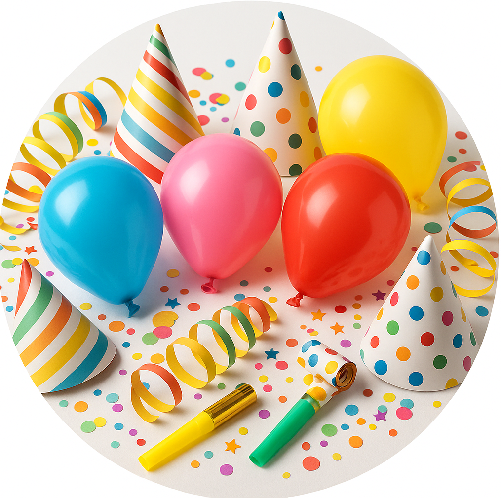 circle photo of party supplies, make a real photo